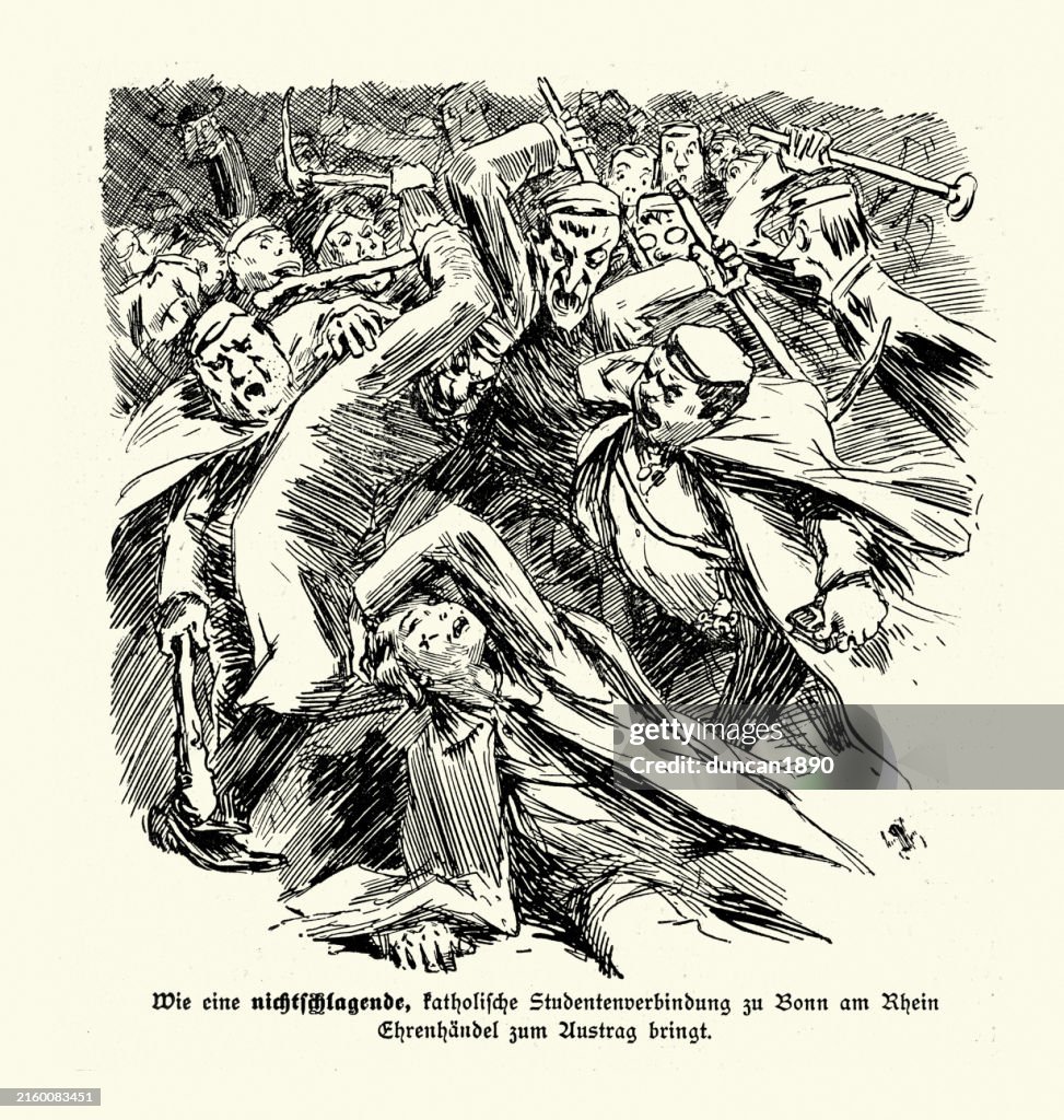 Satirical German Cartoon About Student Riots In Bonn And Rhein 1890s ...