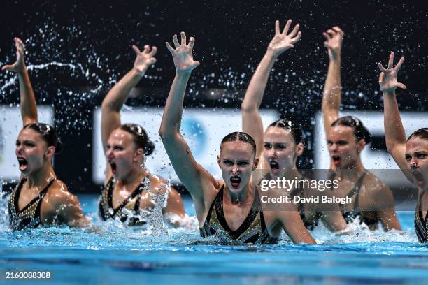 Team of Canada compete in the Woman Open Team Technical Final at the World Aquatics Artistic Swimming World Cup Super Final Budapest 2024 - Day 1 on...