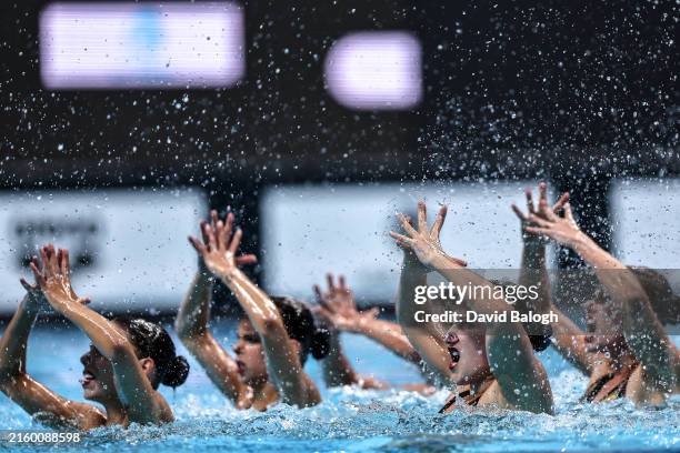 Team of Canada compete in the Woman Open Team Technical Final at the World Aquatics Artistic Swimming World Cup Super Final Budapest 2024 - Day 1 on...