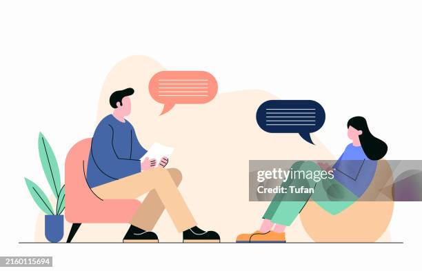 mental health support illustration: therapist and patient in a counseling session - therapy stock illustrations
