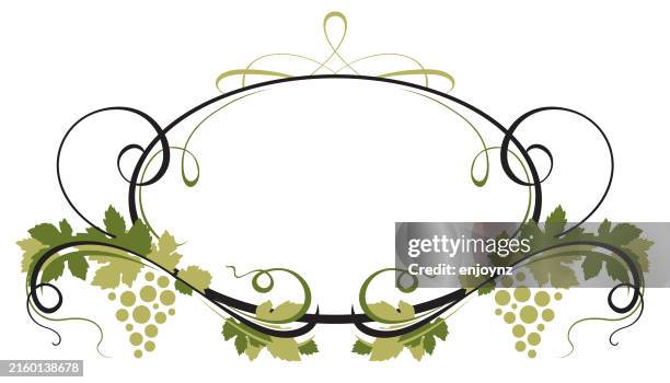 stockillustraties, clipart, cartoons en iconen met grapevine swirling motif label border - klimplant
