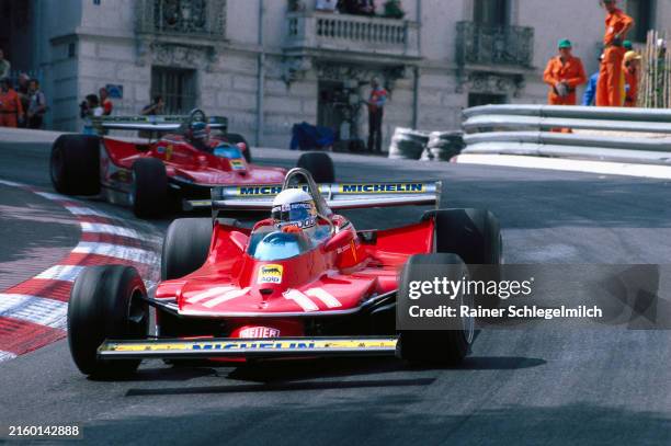 Jody Scheckter, Ferrari 312T4, leads his Ferrari teammate Gilles Villeneuve during the Monaco GP at Monte Carlo on May 27, 1979 in Monte Carlo,...