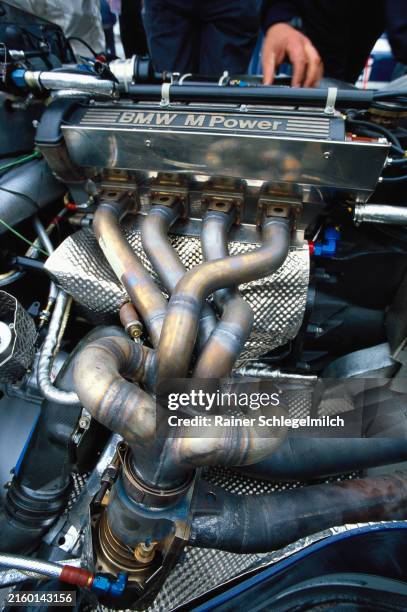 Engine in the Brabham BT54 showing exhausts feeding into the turbocharger during the Portuguese GP at Circuito Estoril on April 21, 1985 in Circuito...