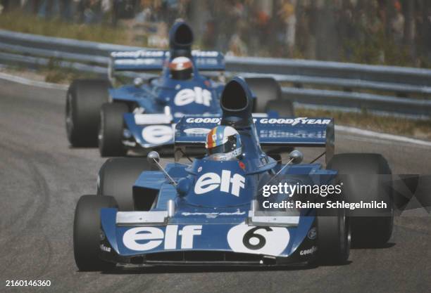 Francois Cevert, Tyrrell 006 Ford, leads Jackie Stewart, Tyrrell 006 Ford during the Swedish GP at Anderstorp Raceway on June 17, 1973 in Anderstorp...