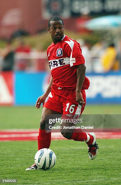 Andy Williams of the Chicago Fire plays the ball during their MLS game against the NY/NJ MetroStars on June 28, 2003 at Cardinal Stadium in...
