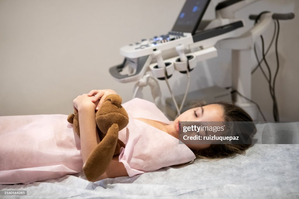 Scared little patient before undergoing a medical study