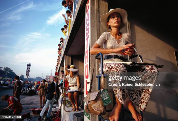 Nina Rindt waiting for her husband Jochen to come past. He died in an accident at Parabolica moments after this photo was taken during the Italian GP...