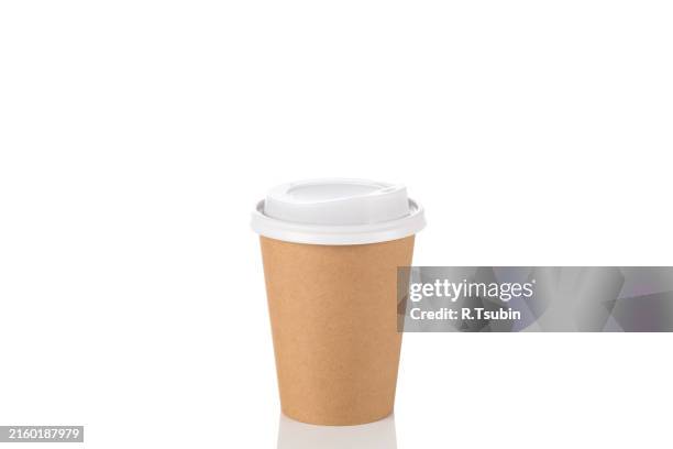 empty disposable paper coffee cups isolated on white background - disposable cup stock pictures, royalty-free photos & images