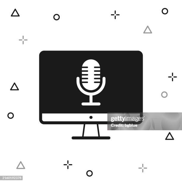 desktop computer with microphone. icon on white background - flat screen tv white stock illustrations