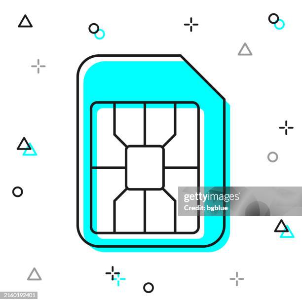micro sim card. line icon on white background - computer chip close up stock illustrations