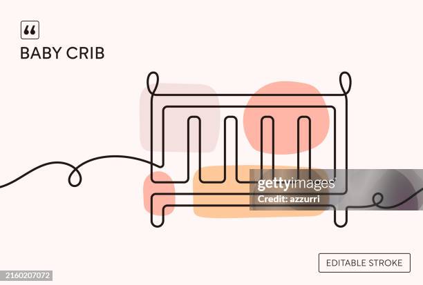 babykrippe durchgehende linie illustration - babybett stock-grafiken, -clipart, -cartoons und -symbole