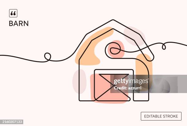 barn continuous line illustration - one line house drawing stock illustrations