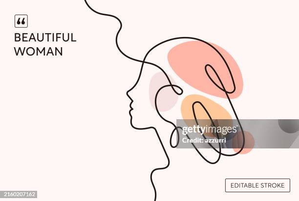 schöne frau kontinuierliche linie illustration - menschliches gesicht stock-grafiken, -clipart, -cartoons und -symbole