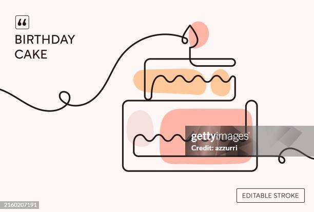 birthday cake continuous line illustration - anniversary cake stock illustrations