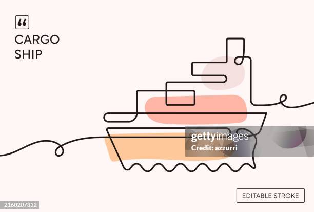 cargo ship continuous line illustration - cargo ship stock illustrations