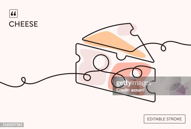cheese continuous line illustration - cheese slices stock illustrations