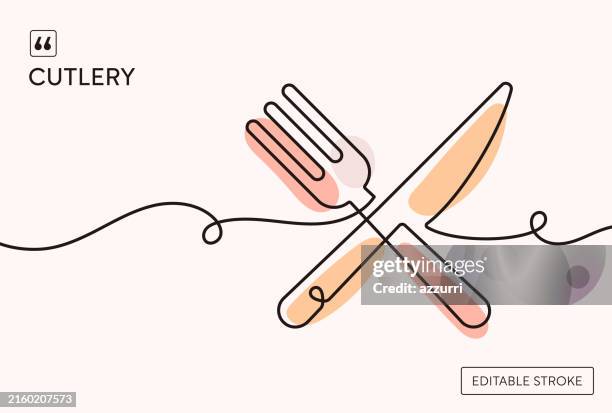 besteck kontinuierliche linie illustration - essbesteck stock-grafiken, -clipart, -cartoons und -symbole