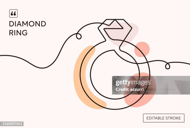 diamond ring continuous line illustration - diamond solitaire ring stock illustrations