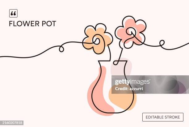 flower pot continuous line illustration - vase stock illustrations