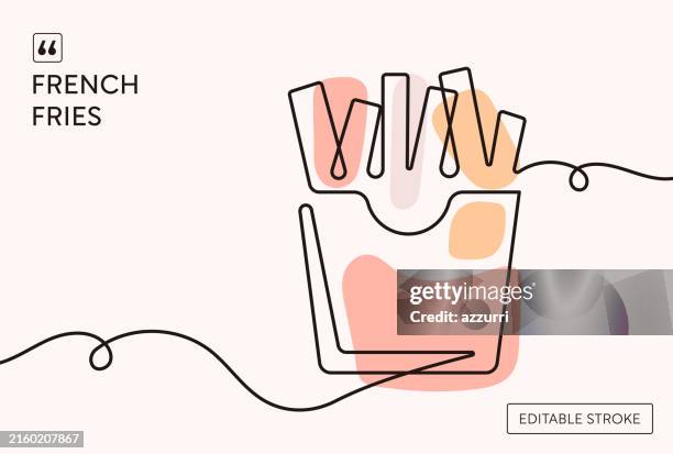 french fries continuous line illustration - french fries stock illustrations