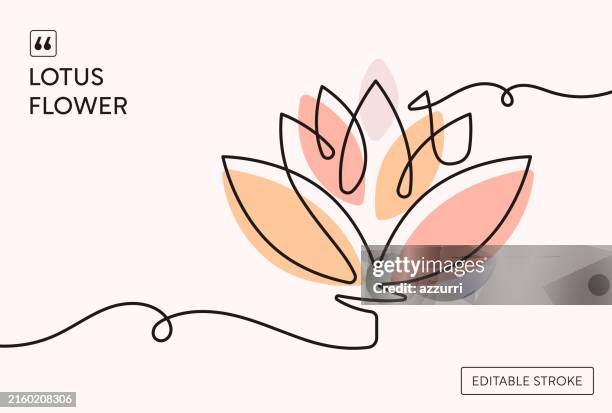 illustrazioni stock, clip art, cartoni animati e icone di tendenza di illustrazione a linea continua della ninfea di loto - fiore di loto