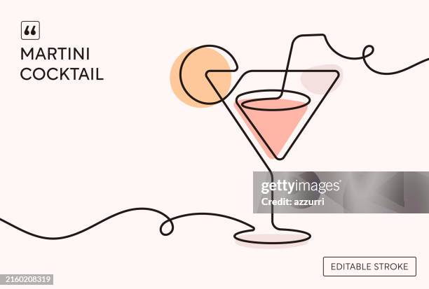 martini cocktail continuous line illustration - martini glass stock illustrations