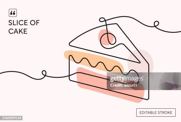 stück kuchen durchgehende linie illustration - kuchenstück stock-grafiken, -clipart, -cartoons und -symbole