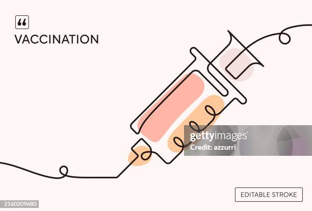 vaccination continuous line illustration - vaccine stock illustrations