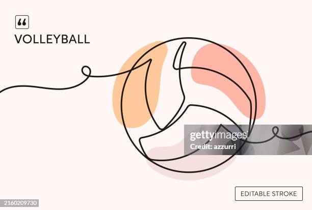 stockillustraties, clipart, cartoons en iconen met volleyball continuous line illustration - volleybal teamsport