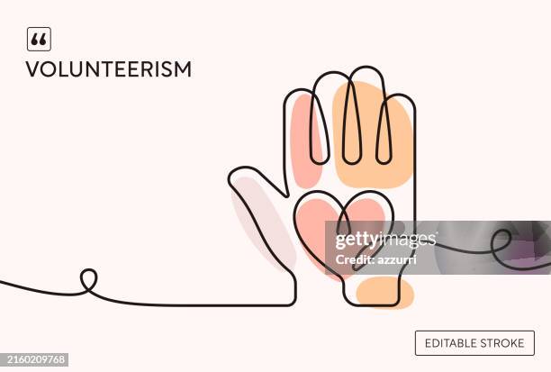 freiwilligenarbeit kontinuierliche linie illustration - soziale verantwortung stock-grafiken, -clipart, -cartoons und -symbole