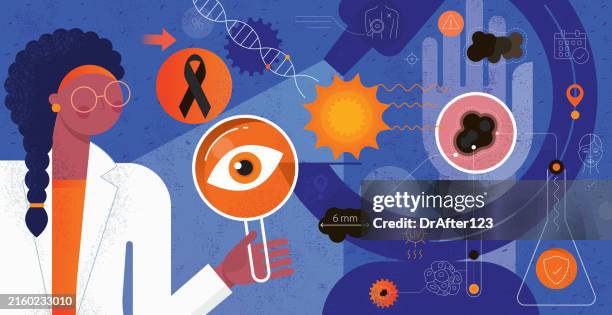 melanom-hautkrebsforschung - krankheitsverhinderung stock-grafiken, -clipart, -cartoons und -symbole