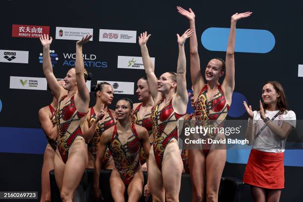 Team of Canada compete in the Open Acrobatic Routine Final at the World Aquatics Artistic Swimming World Cup Super Final Budapest 2024 - Day 2 on...
