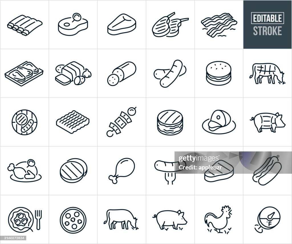 Iconos de línea delgada de Meats - Trazo editable