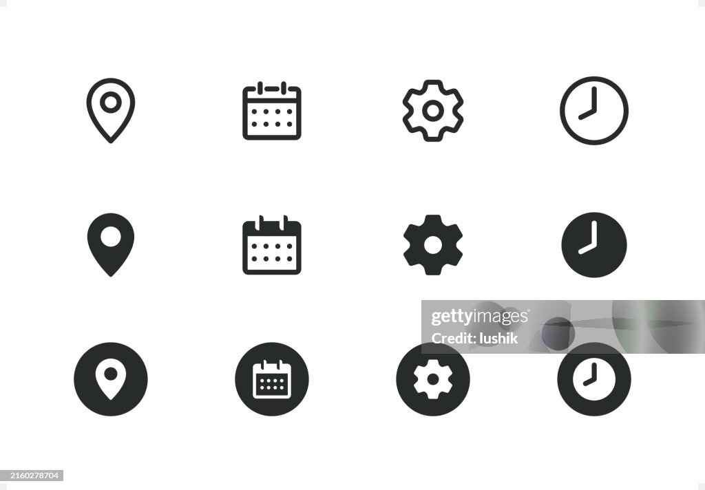 Interface icon set. Editable stroke weight. Pixel perfect. Line- and solid-style icons.