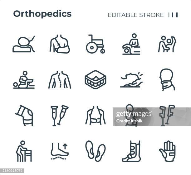 medical orthopedic icon set. editable stroke weight. pixel perfect icons. - neck muscle pain illustration stock illustrations