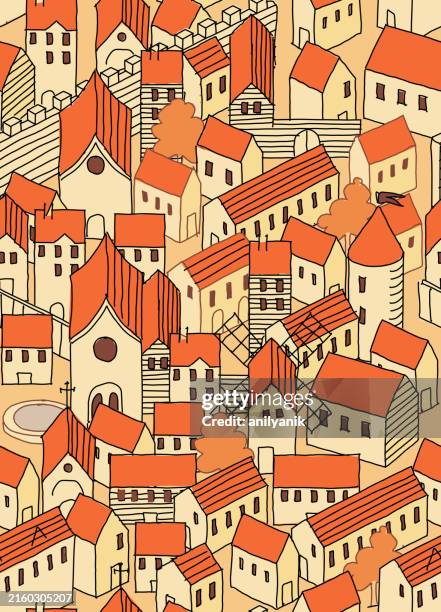 ilustraciones, imágenes clip art, dibujos animados e iconos de stock de casas alicatables - medieval