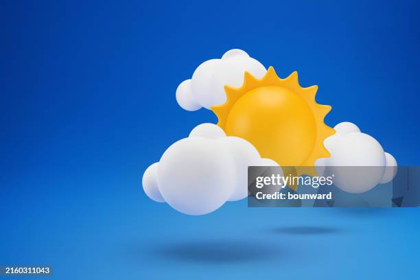 illustrations, cliparts, dessins animés et icônes de 3d soleil avec des nuages blancs. vecteur - météorologie