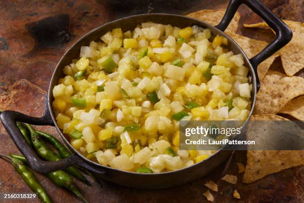 mango and pineapple salsa - pineapple salsa stock pictures, royalty-free photos & images