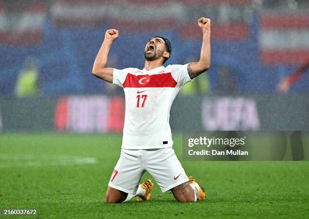 Irfan Kahveci of Turkiye celebrates after the team's victory in the UEFA EURO 2024 round of 16 match between Austria and Turkiye at Football Stadium...