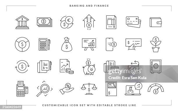 bildbanksillustrationer, clip art samt tecknat material och ikoner med banking and finance customizable line icon set - sedlar