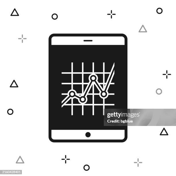 tablet pc with graph. icon on white background - looking at data on tablet stock illustrations
