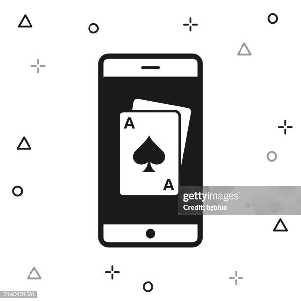 smartphone with playing card. icon on white background - blackjack stock illustrations