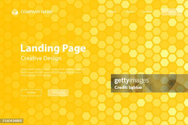 landing page template - hexagonal mosaic with yellow gradient - abstract geometric background - honeycomb pattern stock illustrations