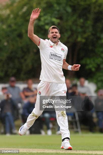 James Anderson of Lancashire reacts during day four of the Vitality County Championship between Lancashire and Nottinghamshire at Trafalgar Road...