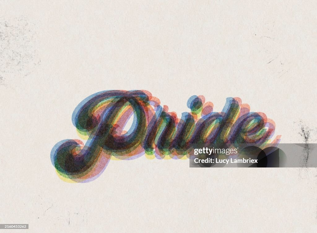 Risograph-like Illustration of the Word ‘Pride’ in Rainbow Colours