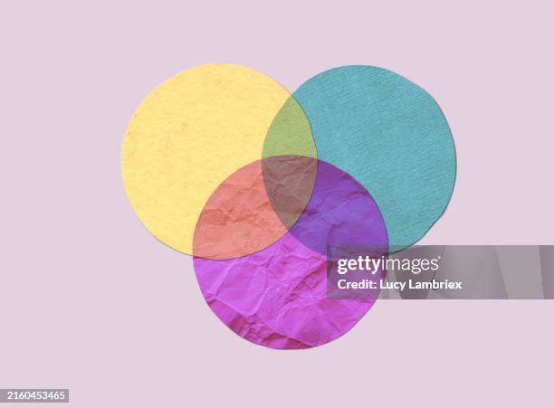 venn diagram made of paper circles - 3 overlapping stock pictures, royalty-free photos & images