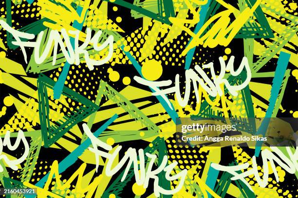 green yellow funky retro graffiti abstract seamless pattern - graffiti crown stock illustrations