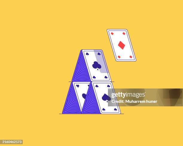 vector illustration of tower, house or castle with playing cards. risk, balance and build concepts. - house of cards stock illustrations