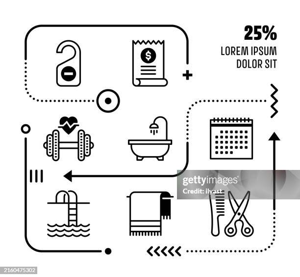 mini infographic design with editable icons for gym & spa - sweating gym stock illustrations