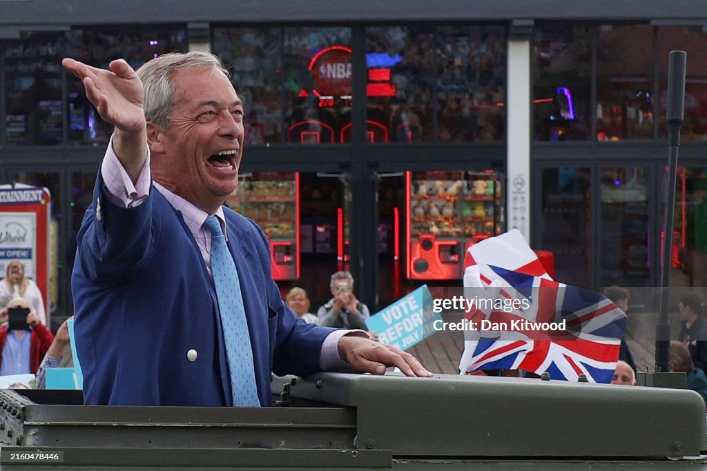 Nigel Farage Addresses Voters At Clacton Pier On Final Day Of Election Campaign
